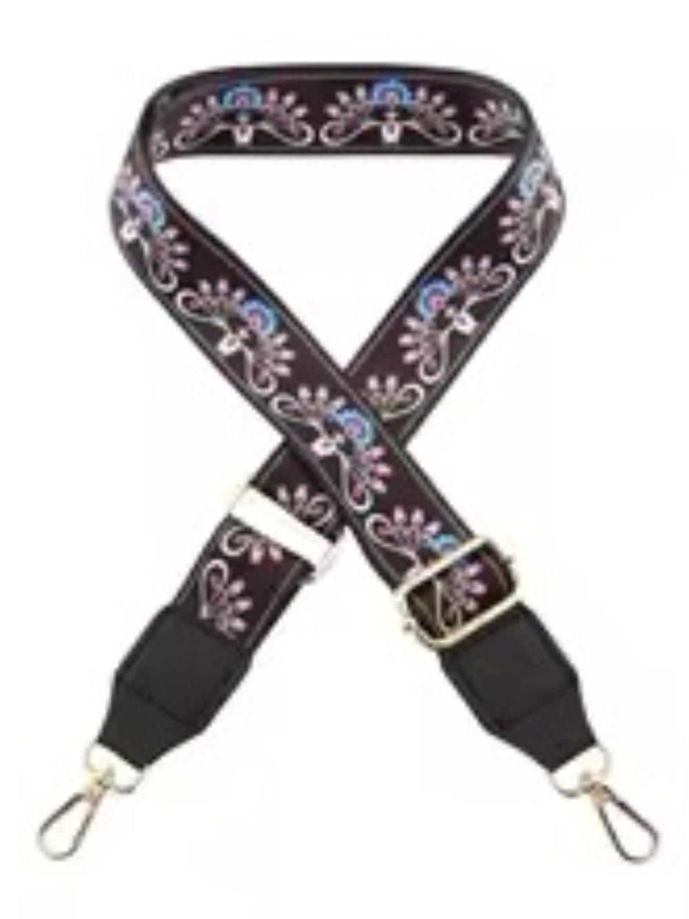 NEW Black Scrolls print crossbody Guitar Strap -Gold hardware